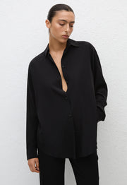 Long Sleeve Silk Shirt - Black - Matteau